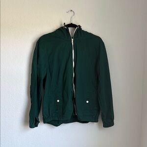 Green Windbreaker Jacket with Standing Collar